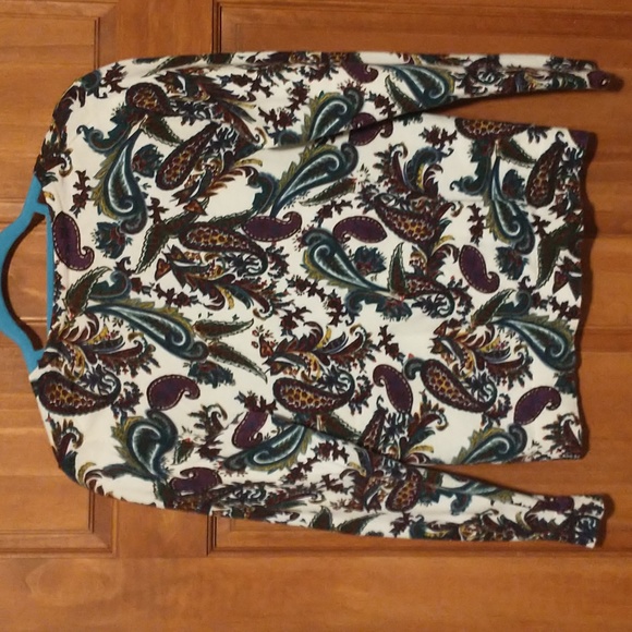 Talbots woman's size SP pullover cotton paisley v-neck knit top - Picture 9 of 10